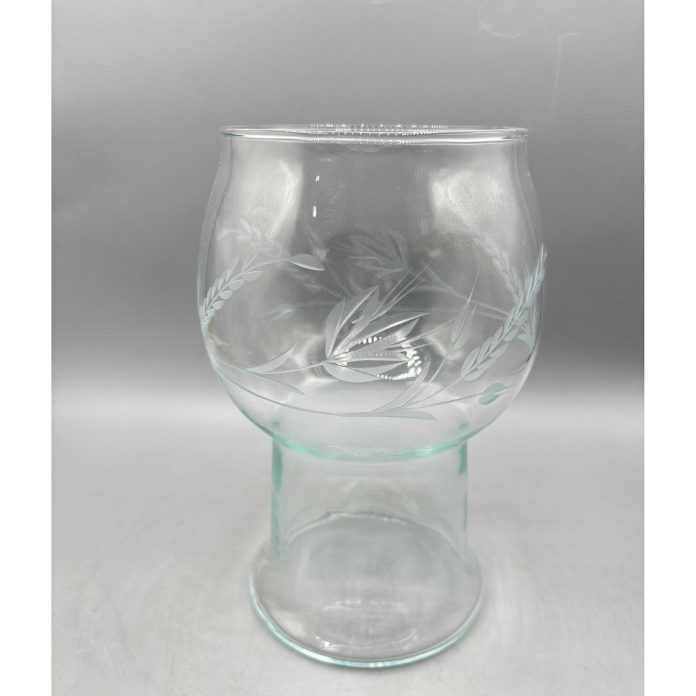 Vintage Cut Glass Floating Pillar Candle Holder Wheat Leaf Pattern Clear 7.5"